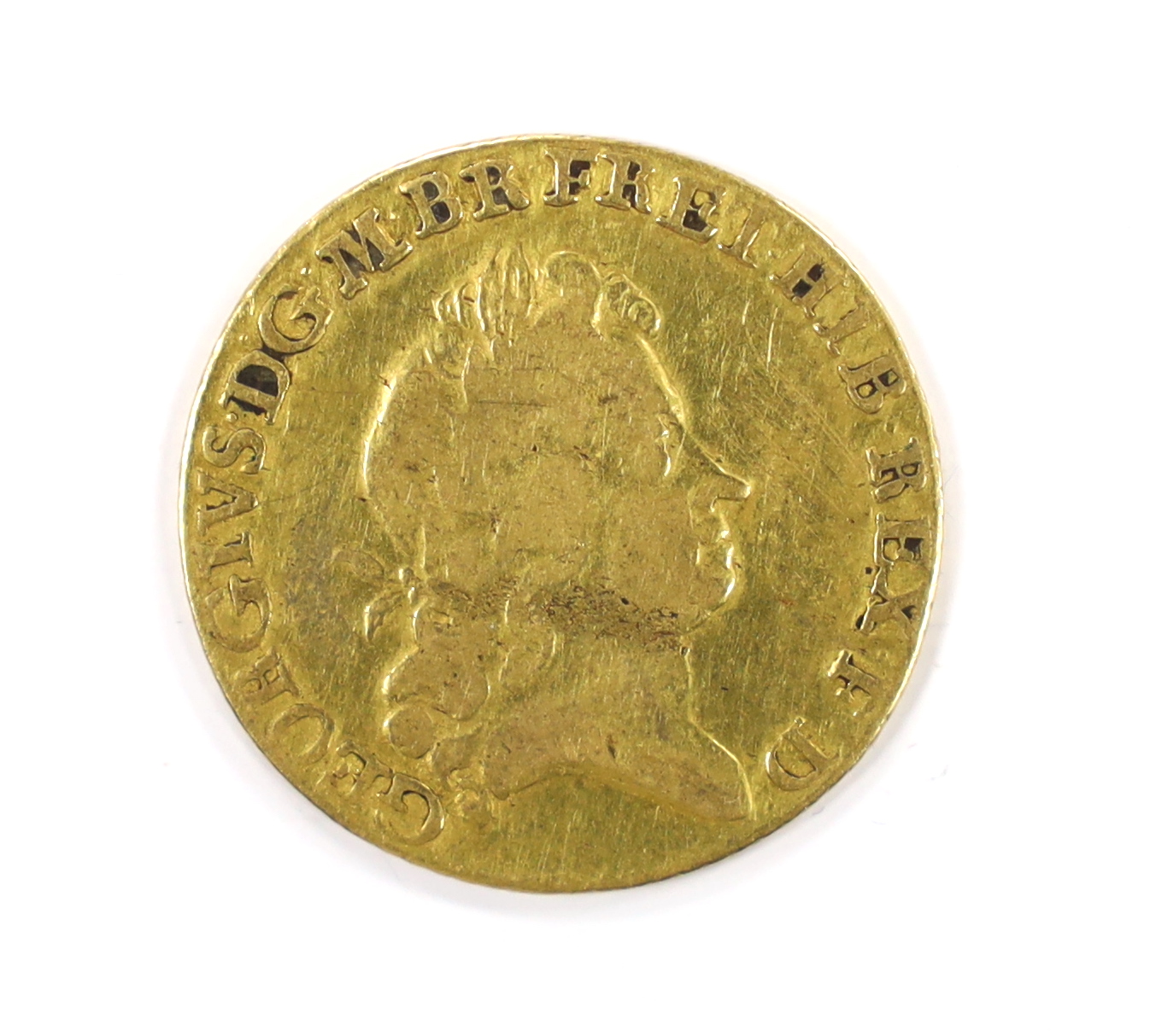 British gold coins, George I guinea 1726 (S3633), fifth laur. head, scratches to obv. otherwise F or better